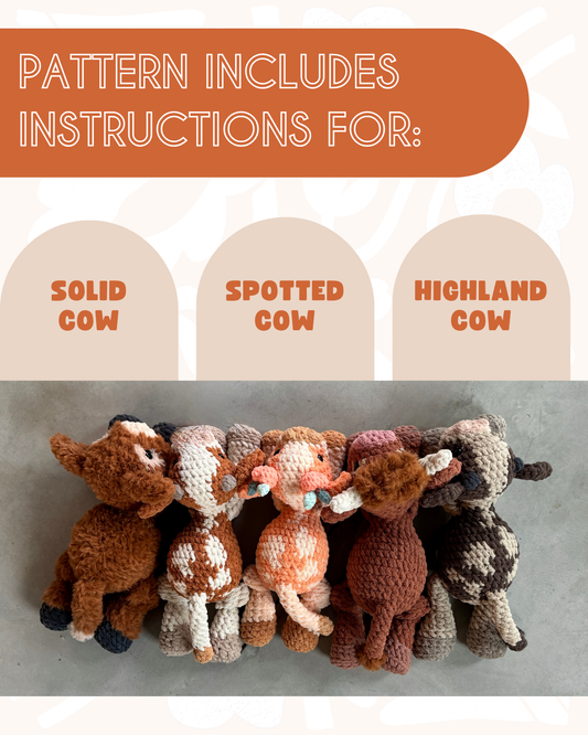 Crosby Cow 'Little' Knotted Stuffed Plushie — PATTERN (Low sew!)