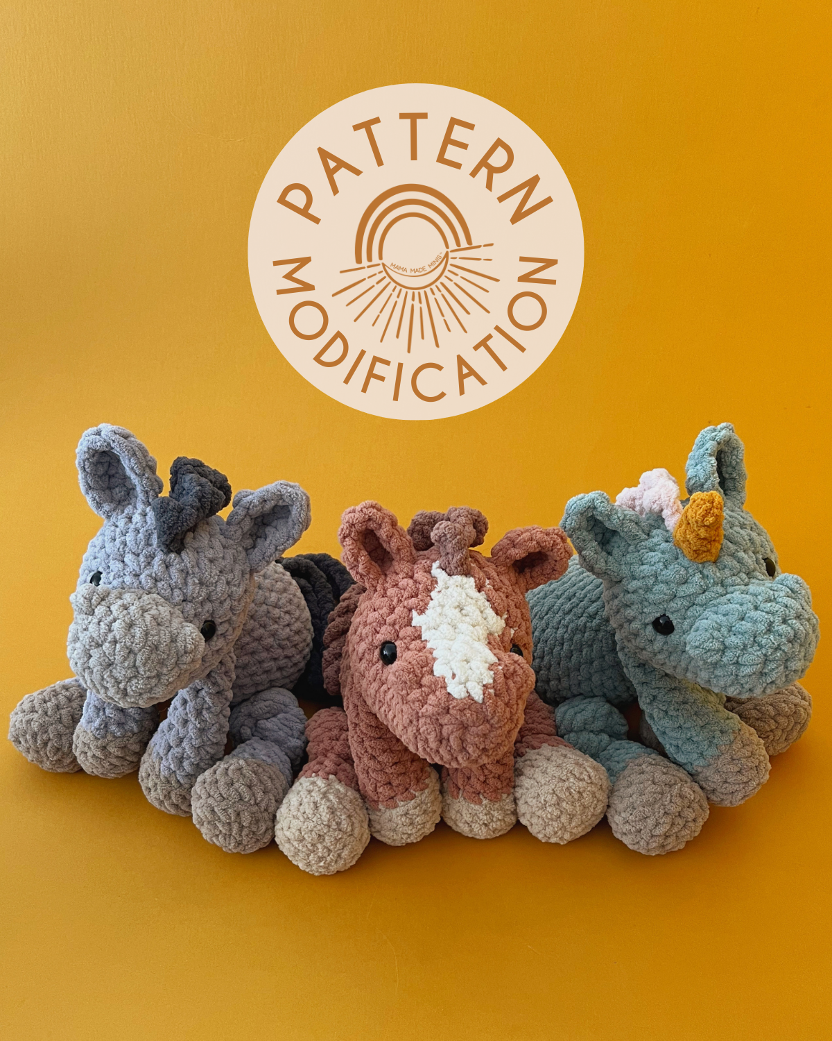 Donkey + Pony + Unicorn Knotted Plushie — PATTERN MODIFICATION