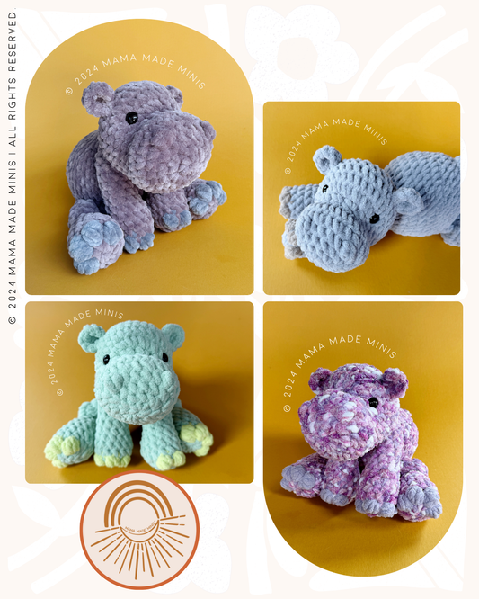Hundred Hippo 'Little' Knotted Stuffed Plushie — PATTERN (No sew!)