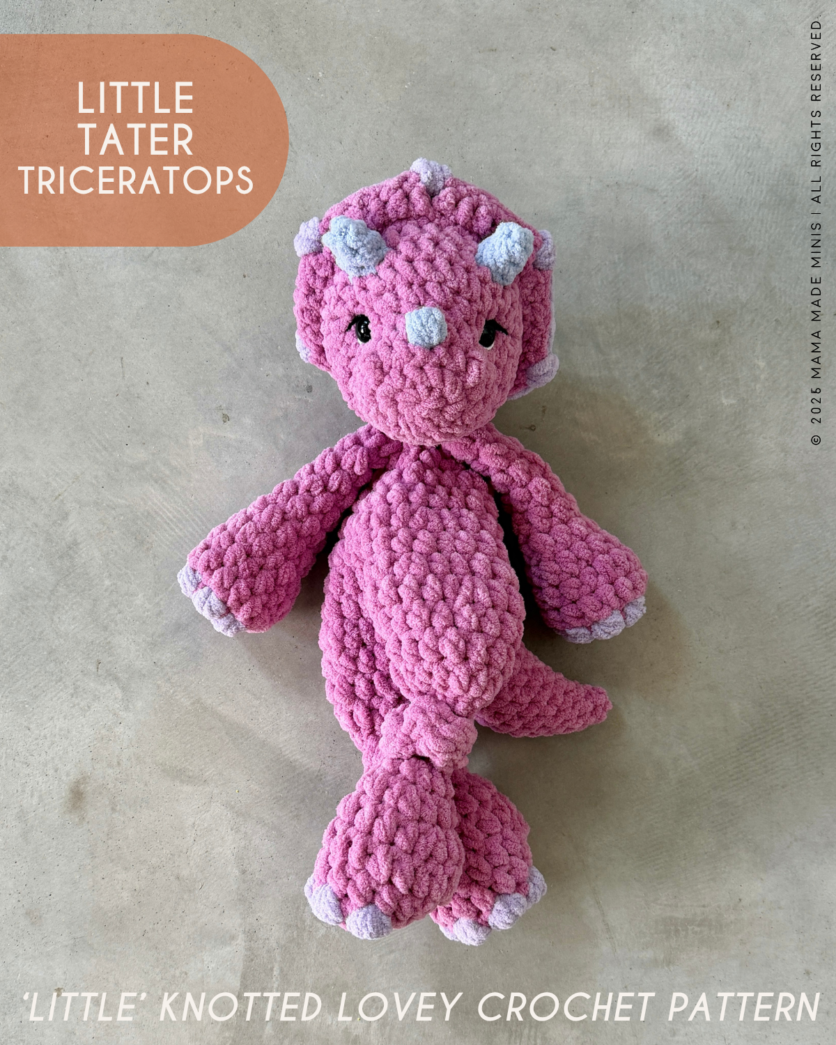 LITTLE Tater Triceratops Knotted Lovey — PATTERN
