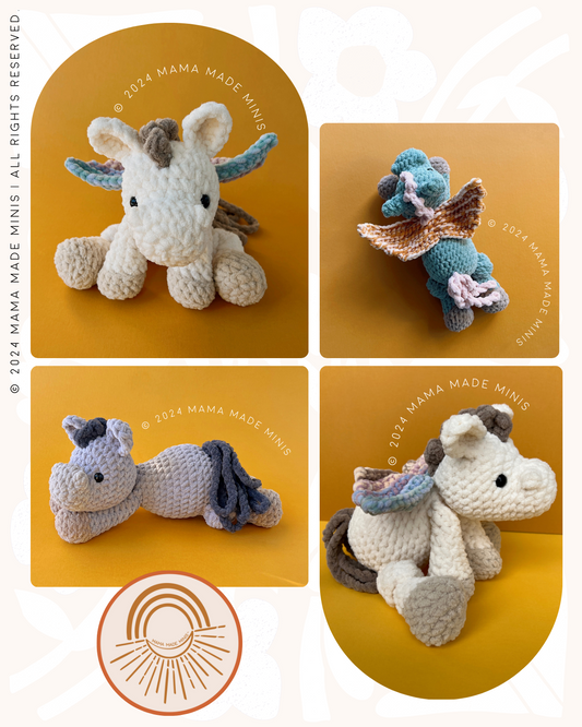 Pearl Pegasus 'Little' Knotted Stuffed Plushie — PATTERN (Low sew!)