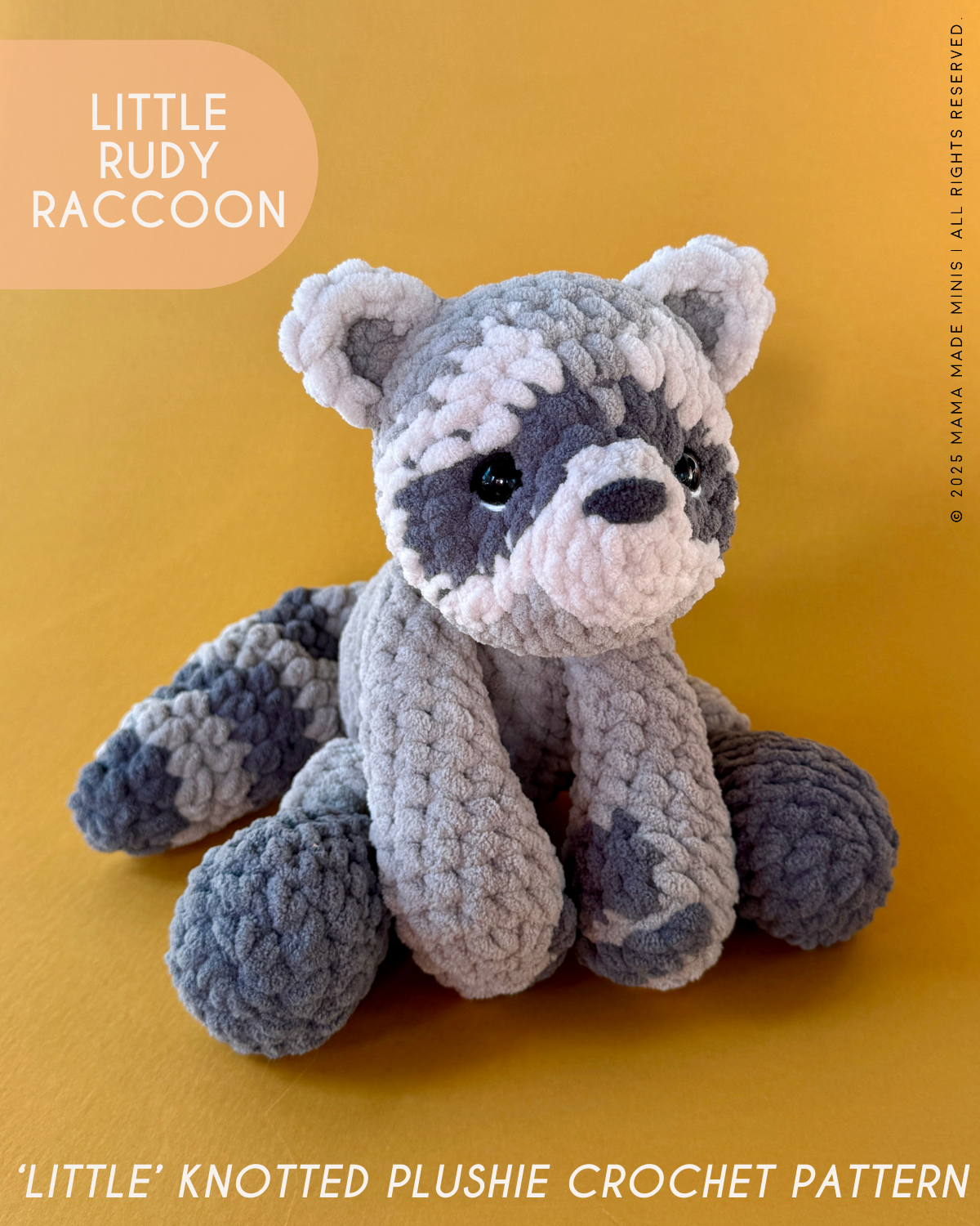 Rudy Raccoon 'Little' Knotted Stuffed Plushie — PATTERN (No sew!)