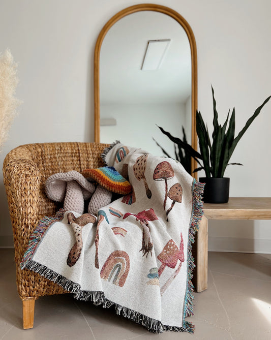 Mushroom + Rainbow Woven Throw