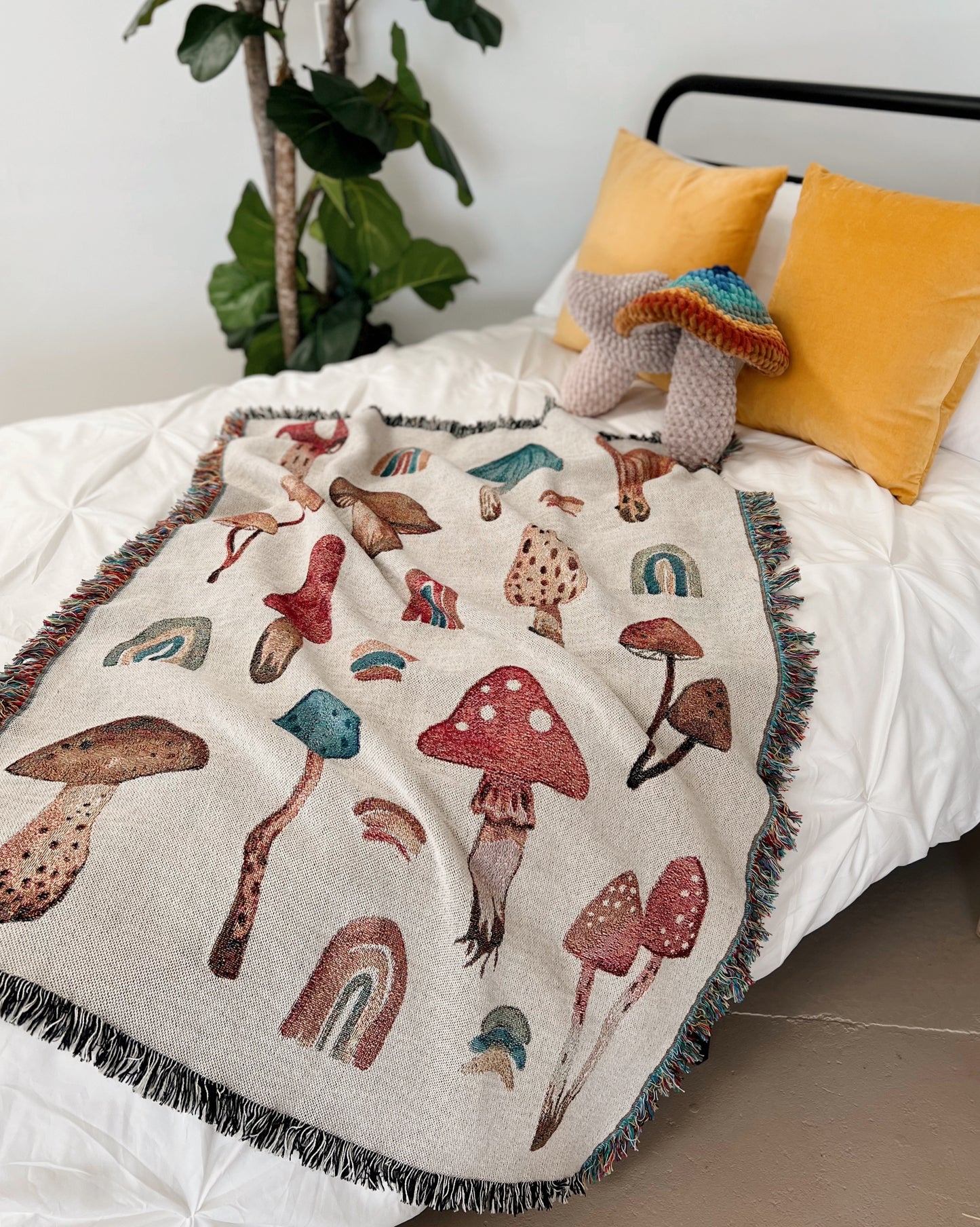 Mushroom + Rainbow Woven Throw
