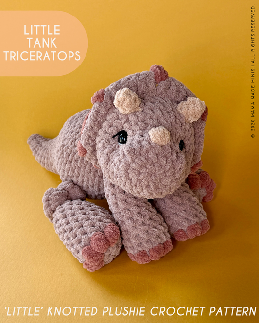 LITTLE Tank Triceratops Knotted Stuffed Plushie — PATTERN (Low sew!)