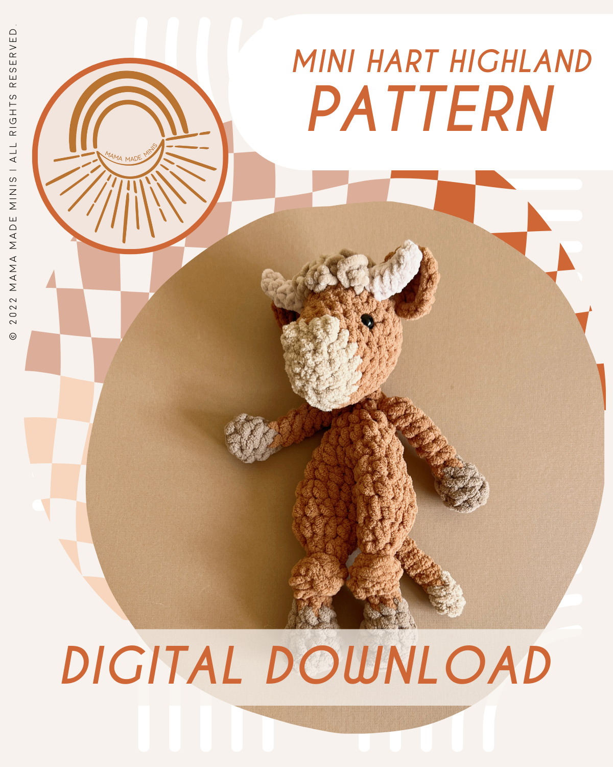 MINI Hart Highland Cow Knotted Lovey — PATTERN